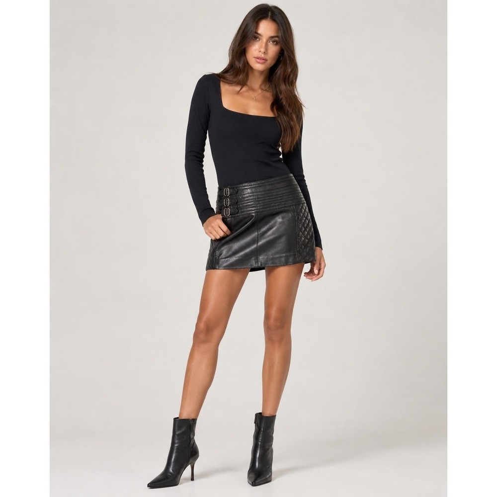 Guess Collection Genuine Leather Quilted Moto Mini Skirt Black Y2K Size 4